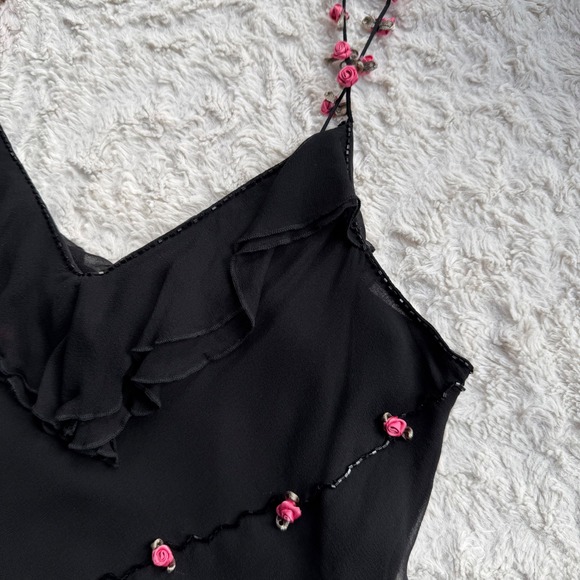 ICE Rosette Floral Slip Dress Beaded Ruffle Asymmetric Hem Cocktail Formal M - Picture 10 of 14